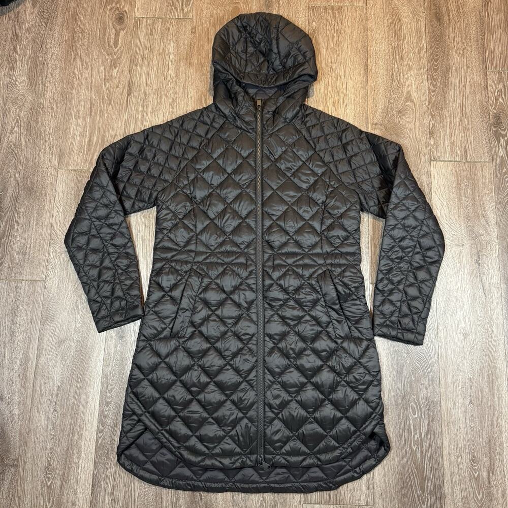 Athleta Whisper Featherless Parka Black Diamond Quilted Hooded Puffer Coat Small